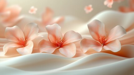 Delicate peach blossoms on soft cream fabric