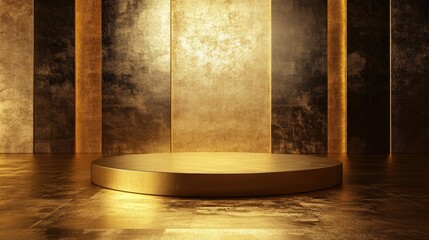 3D Gold podium with gold stage product display. Minimal scene for mockup products, stage showcase, promotion display.