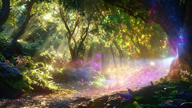 Enchanting, sunlit forest path