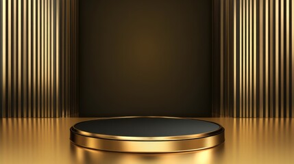 3D Gold podium with gold stage product display. Minimal scene for mockup products, stage showcase, promotion display.