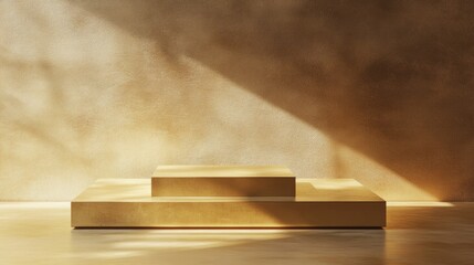 3D Gold podium with gold stage product display. Minimal scene for mockup products, stage showcase, promotion display.