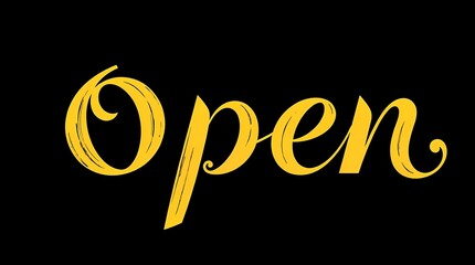 Elegant Golden Open Sign Hand-Drawn Script Typography