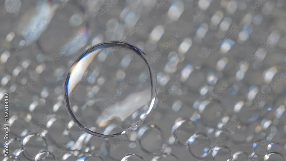 Poster Bubbles reflecting light on transparent surface create mesmerizing patterns in close-up view
