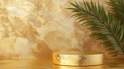 3D Gold podium with gold stage product display. Minimal scene for mockup products, stage showcase, promotion display.