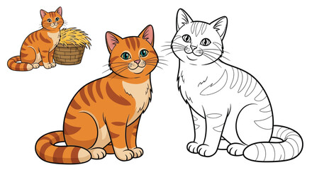 Fototapeta premium Asian Cat Coloring Page with Detailed Colored and Crisp Outline Farm Cat Illustration