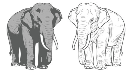 Fototapeta premium Asian Elephant Coloring Sheet Featuring Full Color and Clean Line Art for Young Learners
