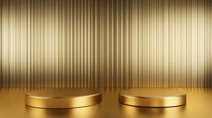 3D Gold podium with gold stage product display. Minimal scene for mockup products, stage showcase, promotion display.