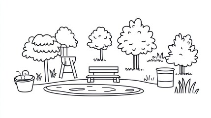 Simple black and white park sketch