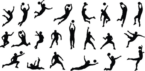 Silhouette Icons of Handball Players in Action: Various Movements and Poses for Sports Design