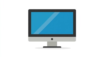 Fototapeta premium Simple illustration of desktop computer with blue screen on a white background