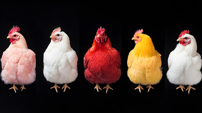 Colorful chicken on black background