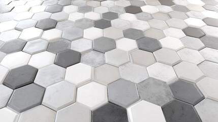 Naklejka premium Hexagonal Tile Pattern Modern Gray and White Geometric Floor Design