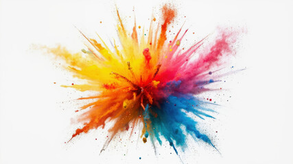 A bright explosion of colored powder fills the air during a lively outdoor festival, capturing the joy and excitement of participants as they celebrate under the sun