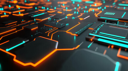 Fototapeta premium Futuristic circuit board with glowing lines and patterns, technology background