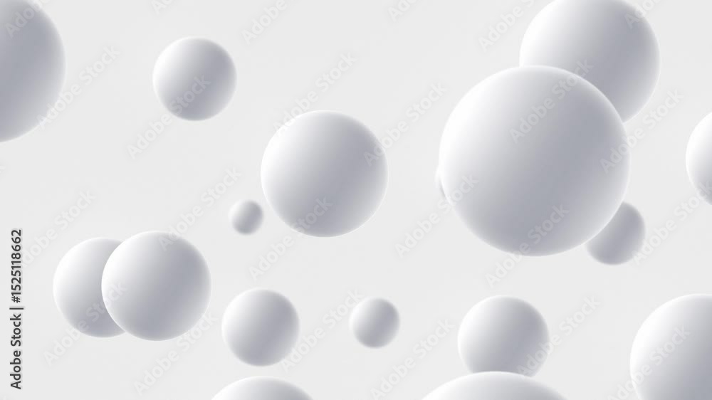 Poster abstract floating white spheres on a light gray background creating a modern and minimalist visual a