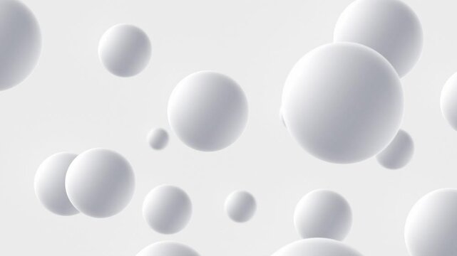 Abstract floating white spheres on a light gray background creating a modern and minimalist visual aesthetic. 3d render 