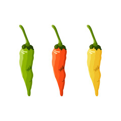 Green, red, yellow pepper. Set of three multi-colored peppers.