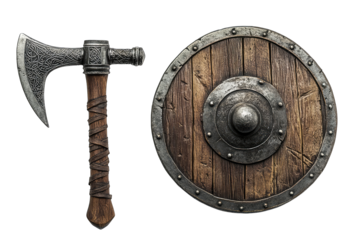 Medieval axe and shield