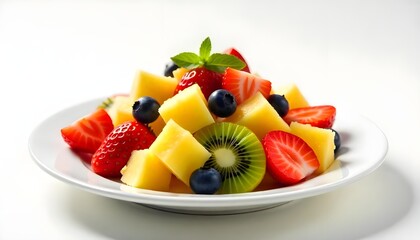 vibrant fresh fruit salad on a clean minimal background