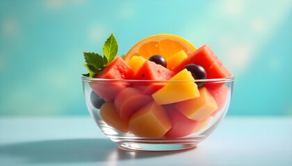 vibrant fresh fruit salad on a clean minimal background