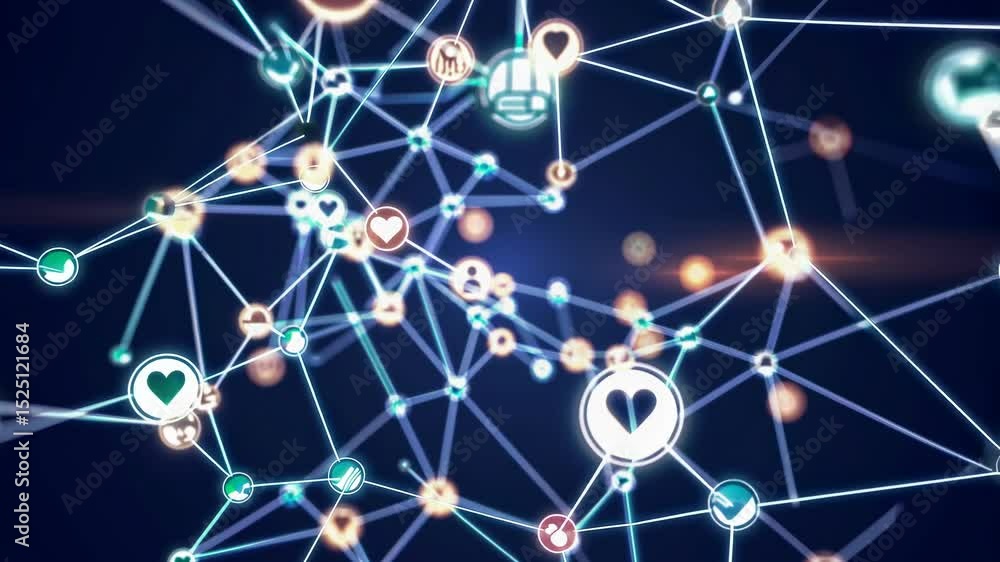 Leinwandbilder Exploring connections in a digital network with vibrant icons and data flows
