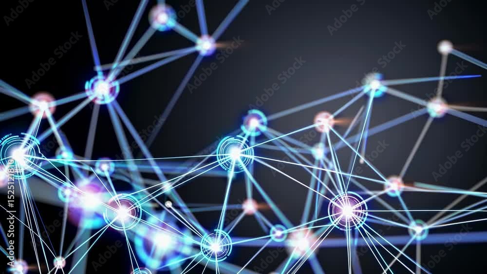 Fototapete Explore digital connections through vibrant network visualization with striking neon effects and intricate patterns