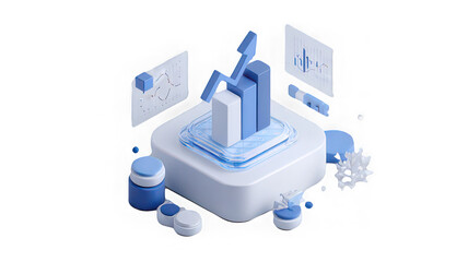 3D bar chart, arrow, and graphs show financial growth