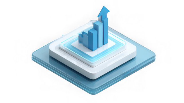 3D bar chart, blue arrow, growth, finance, investment, success
