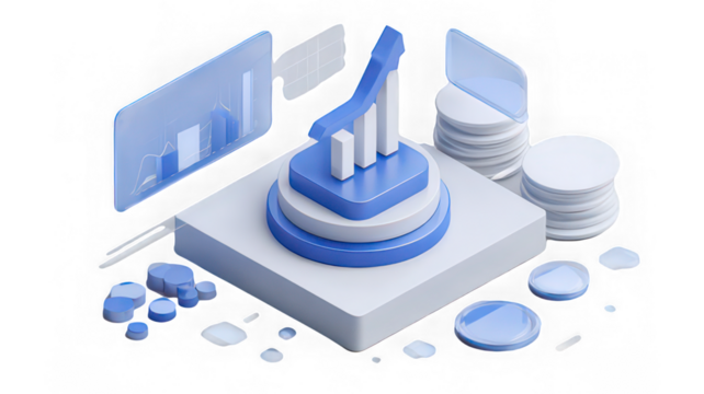 3D bar chart, finance graph, coin stack, investment concept