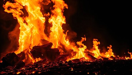 fire blazing in forest fire at the night