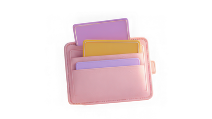 Pink wallet with colorful cards, pastel style, finance concept