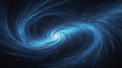 Obraz premium Swirling nebula made of dark matter particles, absorbing nearby starlight, with streaks of blue-black shadows and ghostly distortions.