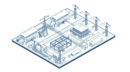 Isometric Industrial Engineering Blueprint Style