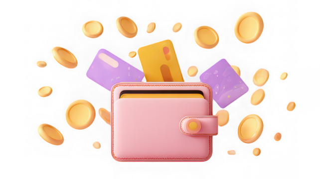 Wallet coin card finance investment digital pink yellow