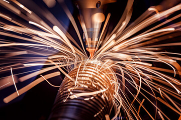 CNC Laser and gas cutting of metal, modern industrial technology.