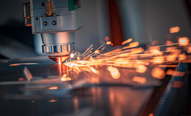 CNC Laser cutting of metal, modern industrial technology.