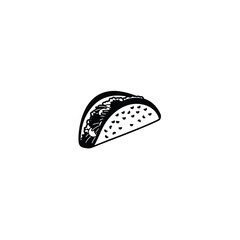 Silhouette of a taco with bold outlines showing fillings like meat and lettuce