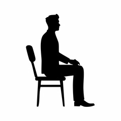 Silhouette of a man sitting in a chair, illustration, profile view, isolated on white