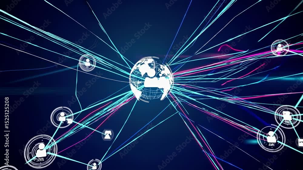 Poster Digital network visualization highlights connections and data flow in a technology-driven environment
