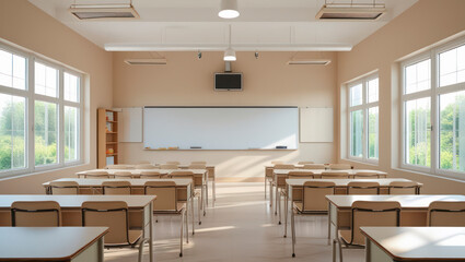 Modern beige empty classroom