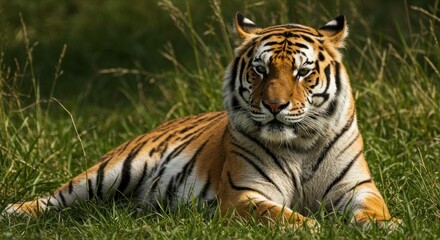 Tiger in grassy area