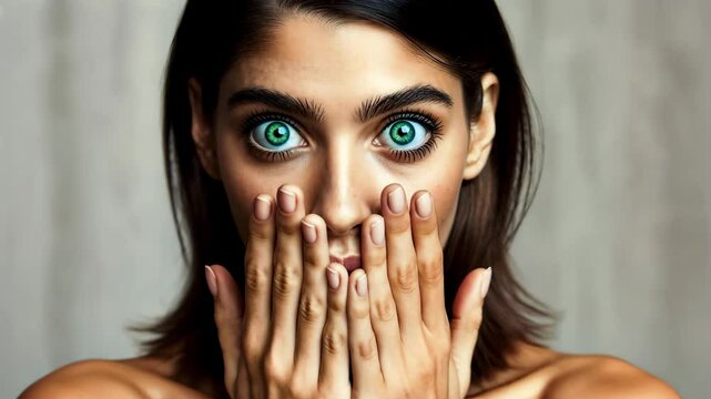 Shocked Woman Covering Mouth in Dramatic Close-Up