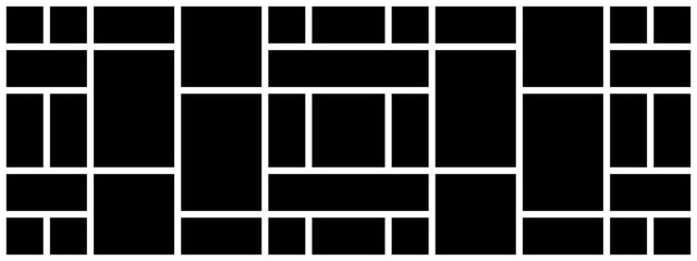A Horizontal Black and White Rectangular Grid Photo Collage Template for Multiple Photos. blank college frame photo part or picture Vector mockup. frame. picture college. picture frames.