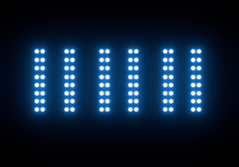 Spotlights of bright blue light on black background