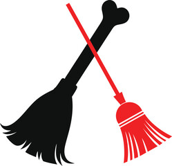 Crossed Broom and Bone Symbol. Broom black and red vector