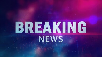 Bold white "BREAKING NEWS" text on abstract purple-blue gradient background, modern design for global news broadcasts, digital headlines, and media presentations.
