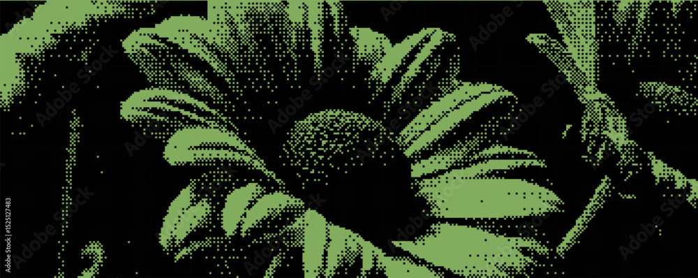 Poster a detailed depiction of a green flower with textured petals and central bloom, showcasing artistic c