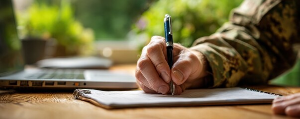 Person writing on paper with pen indoors
