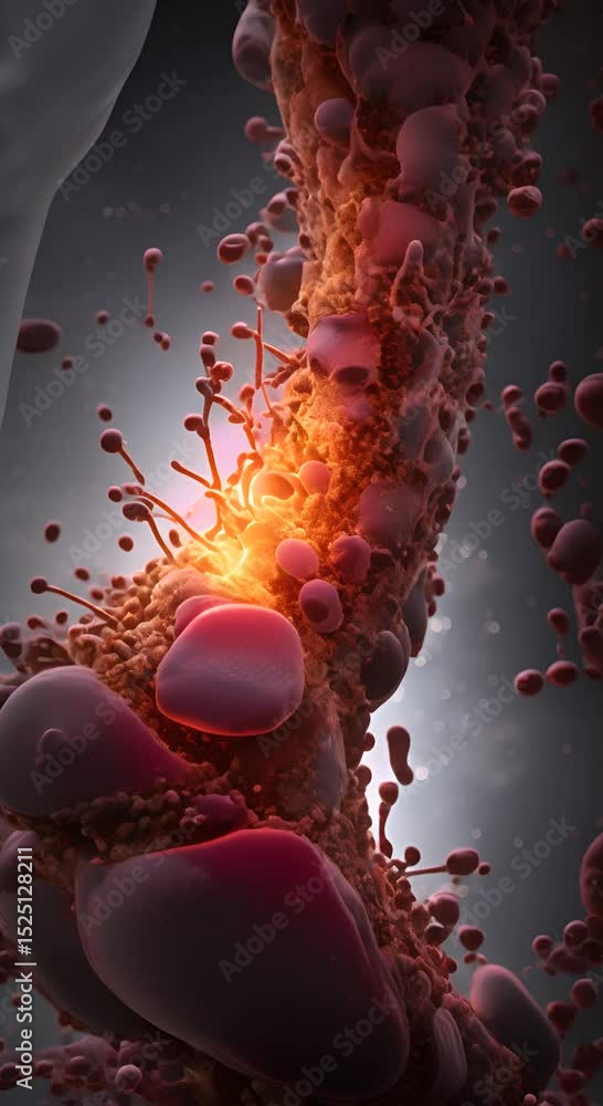 Poster a vivid microscopic view showing harmful bacteria crawling into the cracks of the skin with an omino