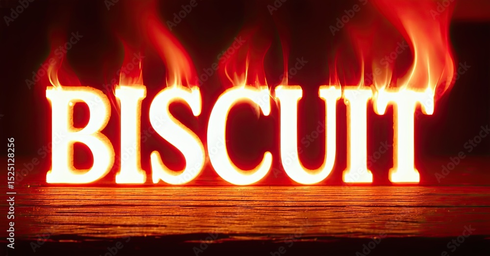 Aufkleber bright word biscuit engulfed flames. dramatic lighting creates intense visual impact. dark backgroun